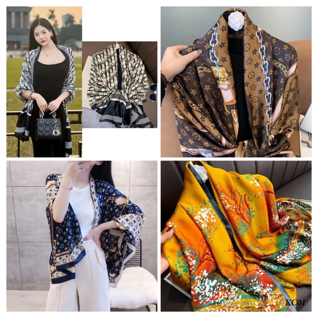 (CAO CẤP) Khăn quàng cổ, Khăn choàng lụa cho nữ bản rộng 180cm x 90cm làm quà tặng sang trọng lịch sự - 3