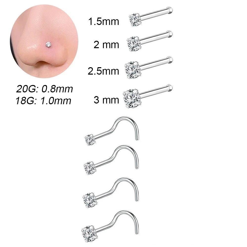 Khuyên cánh mũi nostril titan đính đá 1.5, 2, 2.5, 3mm ,thân L, Cong, Thẳng - 3