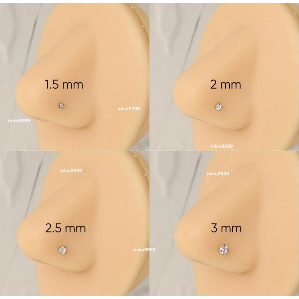 Khuyên cánh mũi nostril titan đính đá 1.5, 2, 2.5, 3mm ,thân L, Cong, Thẳng - 4
