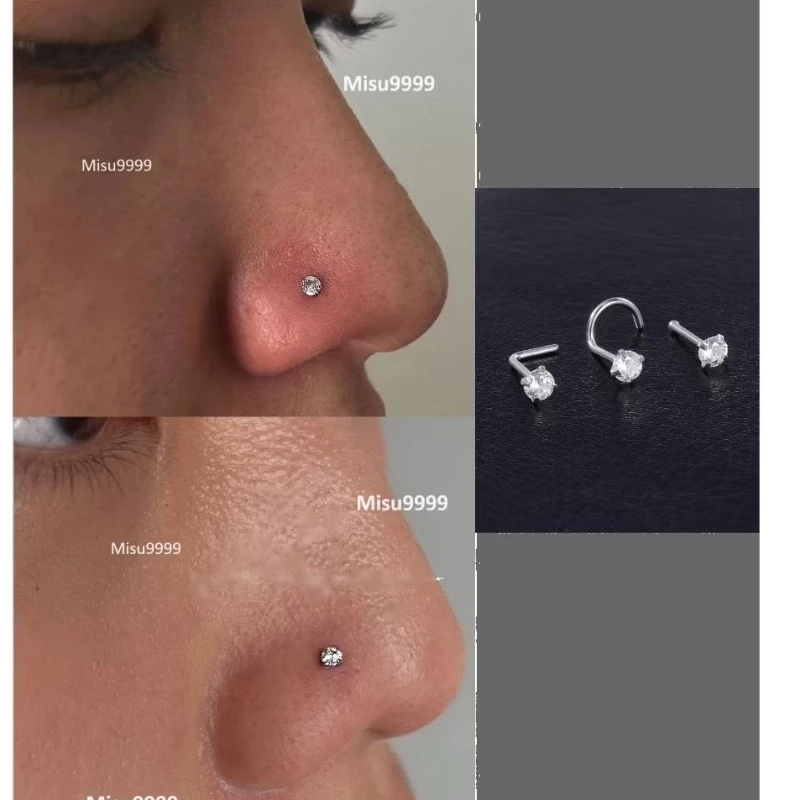 Khuyên cánh mũi nostril titan đính đá 1.5, 2, 2.5, 3mm ,thân L, Cong, Thẳng - 5