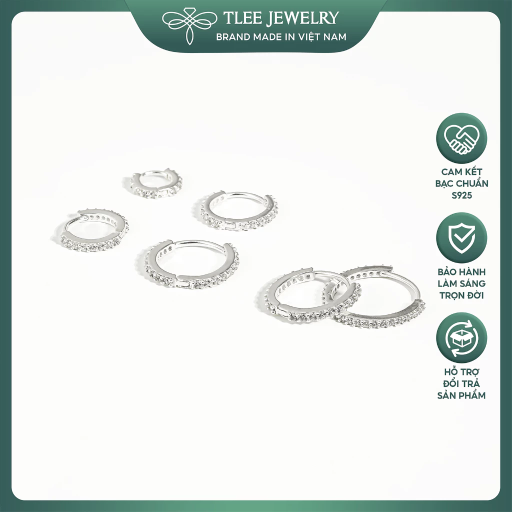 Khuyên tai bạc TLEE tròn đính đá nhiều size TLEE JEWELRY B0223
