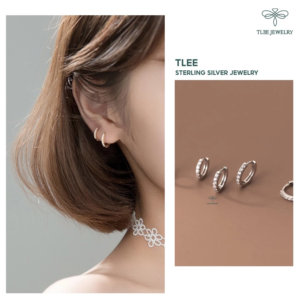 Khuyên tai bạc TLEE tròn đính đá nhiều size TLEE JEWELRY B0223 - 2