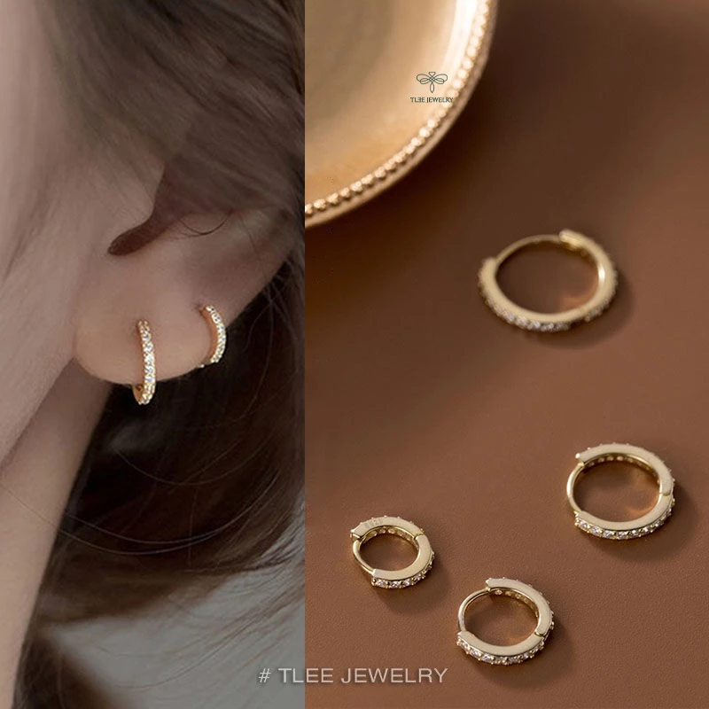 Khuyên tai bạc TLEE tròn đính đá nhiều size TLEE JEWELRY B0223 - 4