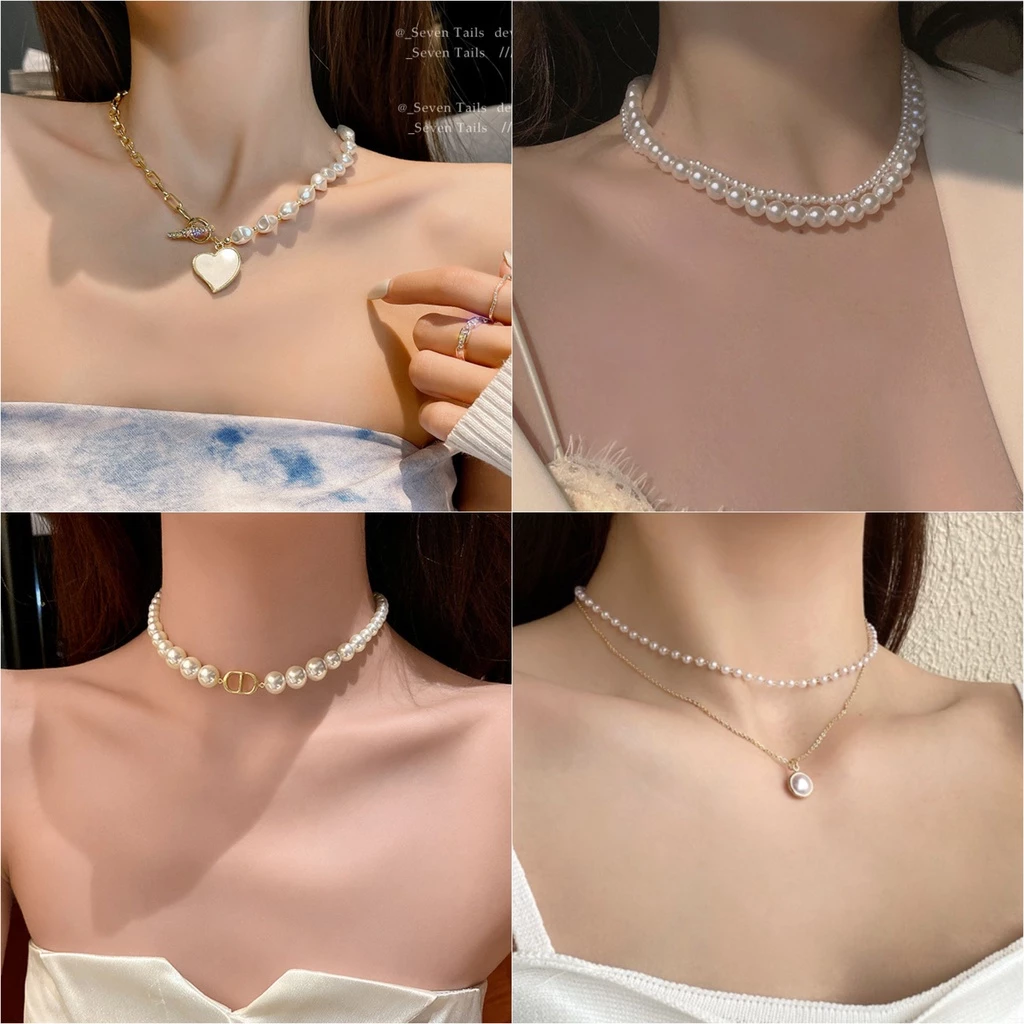 Dây chuyền Ngọc nhân tạo hai lớp cho nữ phụ kiện nữ cá tính - 4