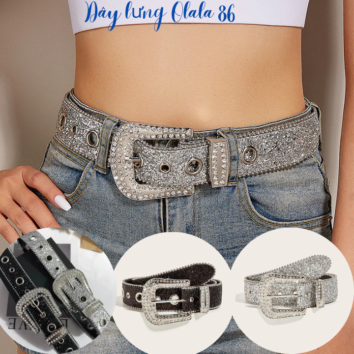Thắt lưng chi tiết đính đá lấp lánh siêu đẹp, kiểu YK2 dành cho nữ phong cách Cao bồi OLL277 - 2