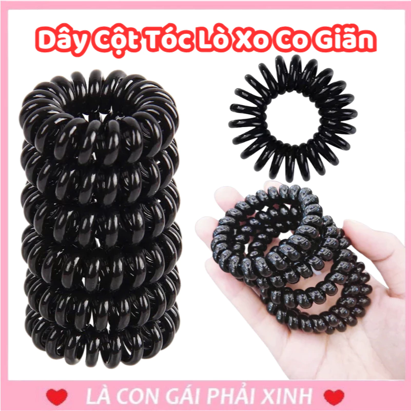 COMBO 10 Dây Cột Tóc Đen Lò Xo Co Giãn Có Thể Làm Vòng Tay Tiện Lợi Phụ Kiện Tóc Giá Rẻ Dễ Thương #