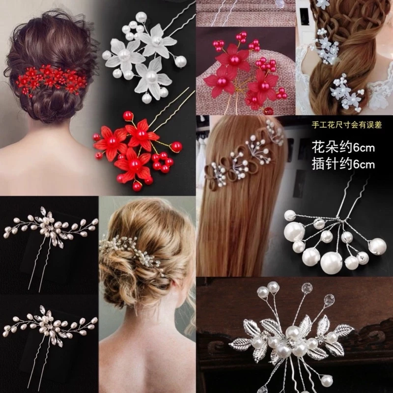 (9 Mẫu) Hoa Cài Tóc Cô Dâu, Bà Sui đá mix hạt trai - 3