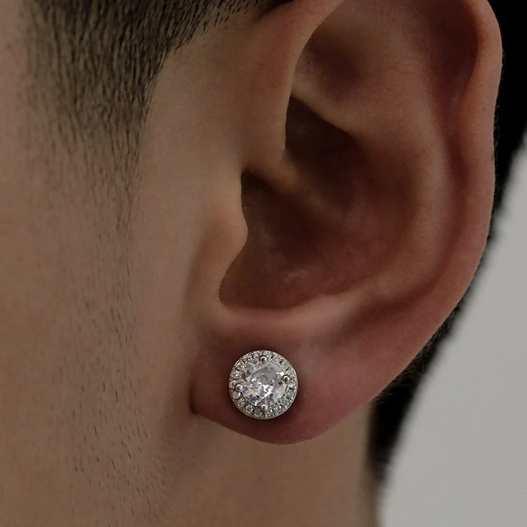 Bông tai titan nụ phối viền vuông, tròn đính đá CZ, Hoa tai đính đá sang trọng, trangsucmoiluatuoi.RIN - 3