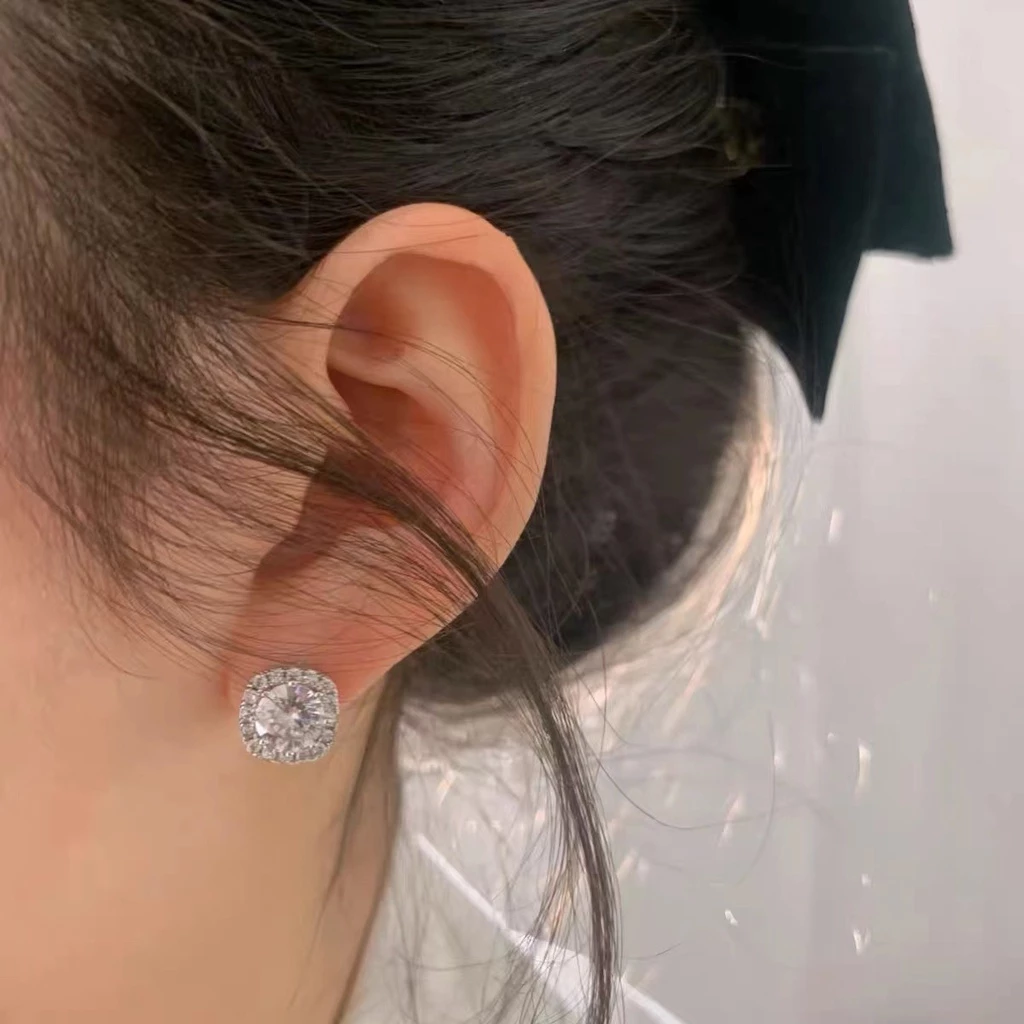 Bông tai titan nụ phối viền vuông, tròn đính đá CZ, Hoa tai đính đá sang trọng, trangsucmoiluatuoi.RIN - 4