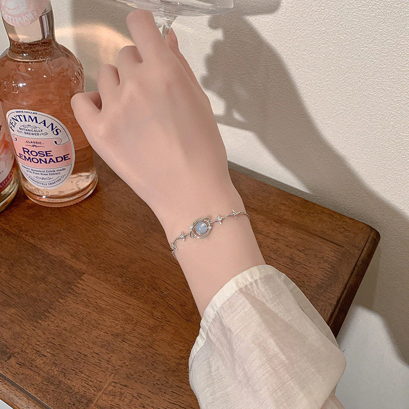 Ay (CN) Vòng Tay Nơ Trái Tim Bạc Hàn Quốc Cho Nữ Pha Lê Bướm Ngôi Sao Mặt Trăng Hạt Vòng Tay Phụ Kiện Trang Sức - 2