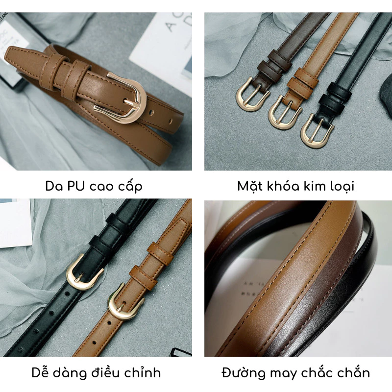 Thắt lưng nữ bản nhỏ Mely Fashion da PU cao cấp dây nịt dây đai nữ khóa kim loại phong cách mới hiện đại TL11 - 3