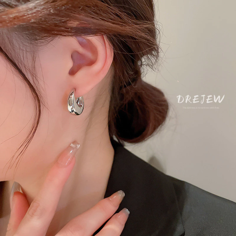 DREJEW khuyên tai kẹp kim loại cao cấp phong cách Hàn Quốc thời trang bông tai bạc - 2