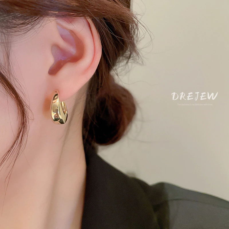 DREJEW khuyên tai kẹp kim loại cao cấp phong cách Hàn Quốc thời trang bông tai bạc - 4