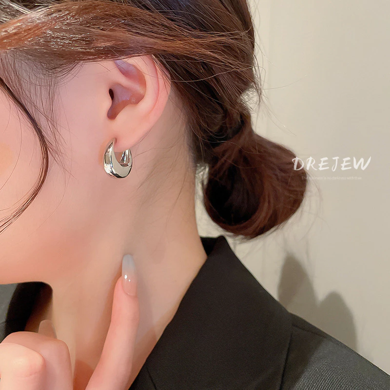 DREJEW khuyên tai kẹp kim loại cao cấp phong cách Hàn Quốc thời trang bông tai bạc - 5