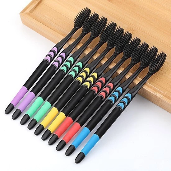 Bộ 10 bàn chải than hoạt tính lông mềm, bàn chải đánh răng người lớn vệ sinh răng miệng - 2