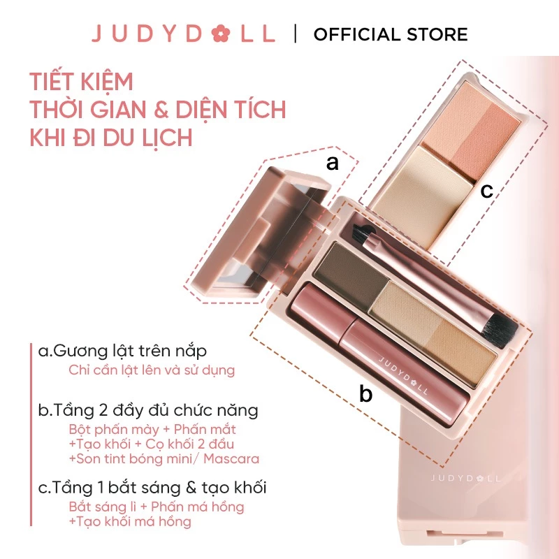 Bảng Trang Điểm JUDYDOLL Makeup Nhỏ Gọn Tiện Lợi 5 Trong 1 Bảng Mắt Phấn Má Kẻ Mày Viền Môi Trang Điểm Tự Nhiên - 2