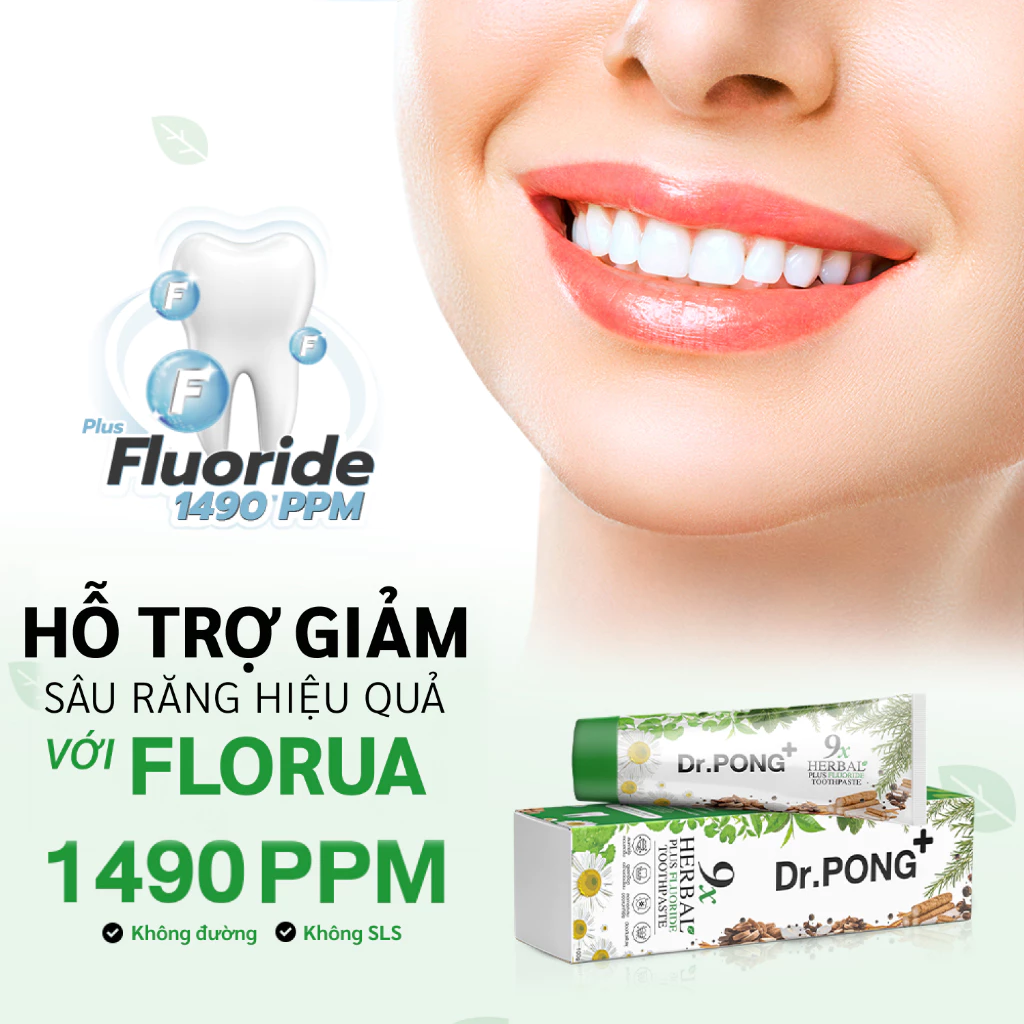 Kem đánh răng 9 loại thảo dược hỗ trợ giảm viêm lợi, hỗ trợ giảm mùi hôi miệng Dr.PONG 9x herbal plus fluoride toothpast