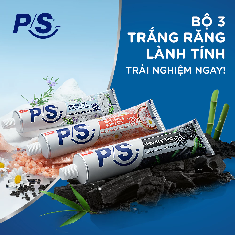 Bộ 3 Kem Đánh Răng P/S Trắng Răng Lành Tính - 100% Kiểm Chứng 230g/ hộp - 4
