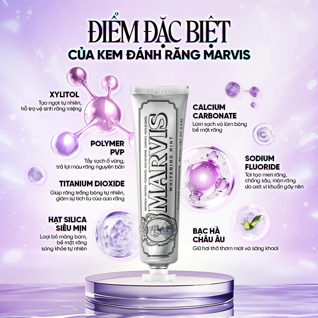 Kem đánh răng Marvis Whitening 85ML - Kem đánh răng Ý làm trắng, giảm mảng bám, bảo vệ răng miệng - 2