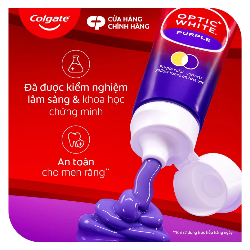 Kem Đánh Răng Colgate trắng răng Optic White Purple 100g công nghệ sắc tím, trung hòa ố vàng tức thì - 5