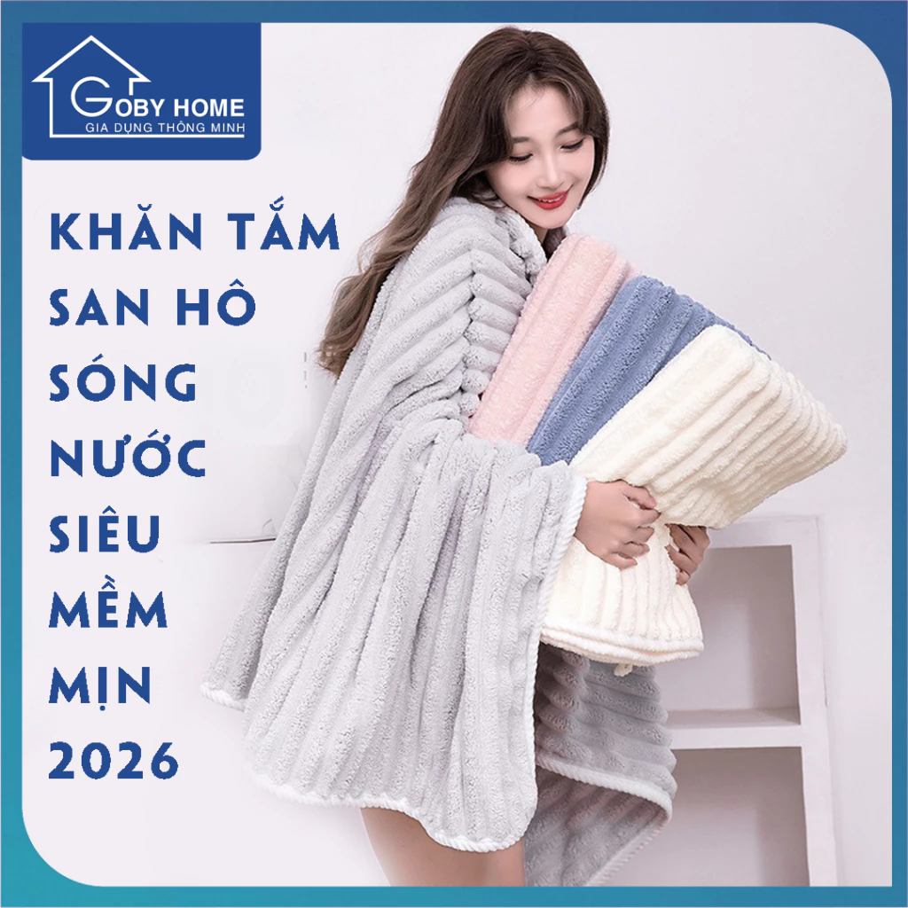 KHĂN TẮM SÓNG NƯỚC , Khăn tắm to, khăn choàng tắm, khăn tắm dày thấm hút nước cực tốt dạng sóng mềm mịn 70x140cm