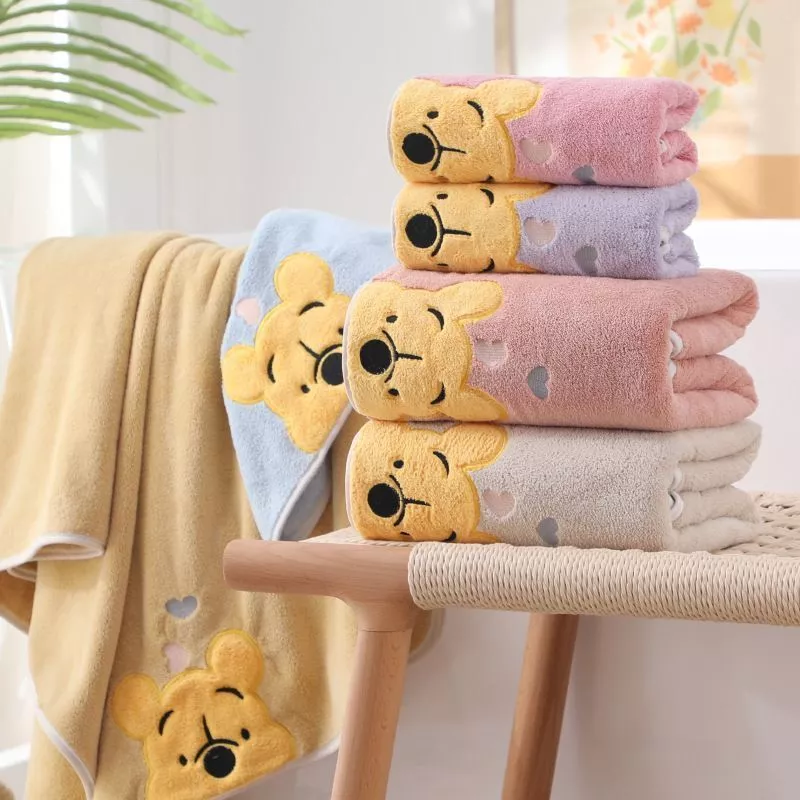 Lông Cừu San Hô Dày Khăn Tắm Thêu Khăn Pooh Bộ Khăn Tắm Hộ Gia Đình Khăn Mặt Trẻ Em Hoạt Hình Khăn Tắm