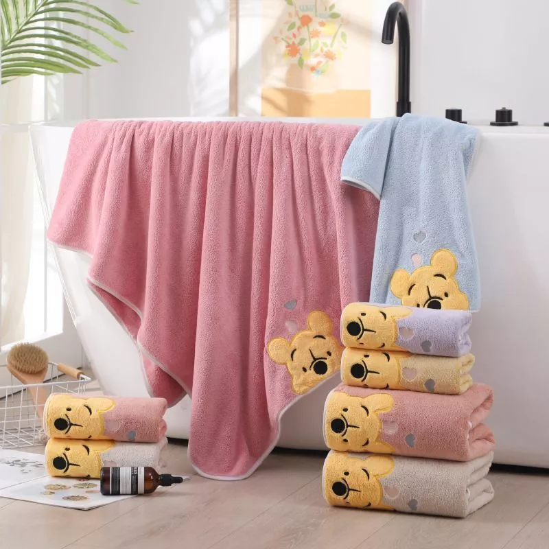 Lông Cừu San Hô Dày Khăn Tắm Thêu Khăn Pooh Bộ Khăn Tắm Hộ Gia Đình Khăn Mặt Trẻ Em Hoạt Hình Khăn Tắm - 2