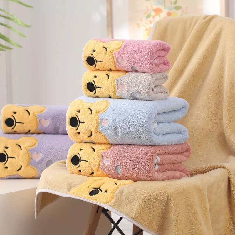 Lông Cừu San Hô Dày Khăn Tắm Thêu Khăn Pooh Bộ Khăn Tắm Hộ Gia Đình Khăn Mặt Trẻ Em Hoạt Hình Khăn Tắm - 3