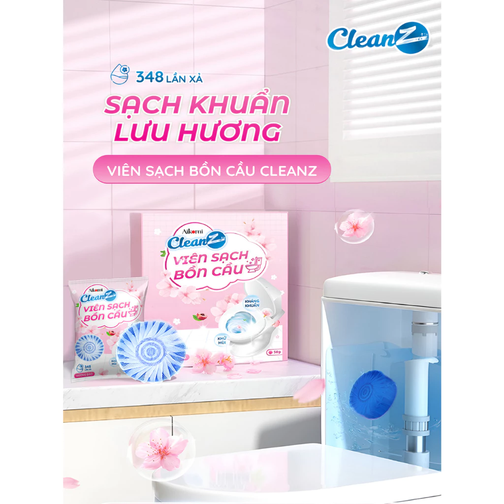Viên thả bồn cầu 3in1 CleanZ, Viên tẩy rửa bồn cầu, bồn nhà vệ sinh khử mùi, sạch mảng bám (Hương Đào) - 2