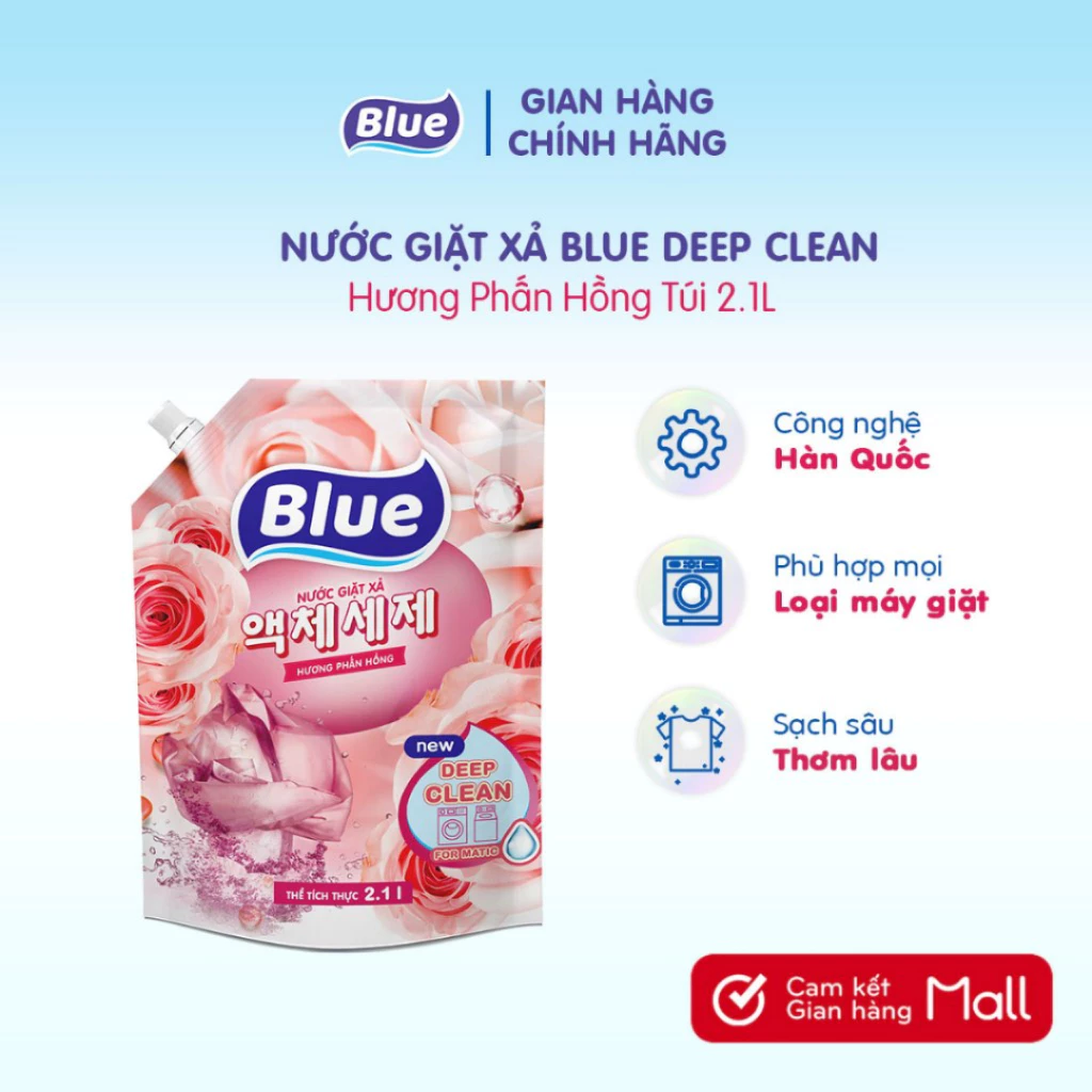 Nước Giặt Blue Hàn Quốc can/túi 2.1L hương nước hoa, thảo mộc, phấn hồng, thanh xuân - Giặt xả Sạch Sâu - 4