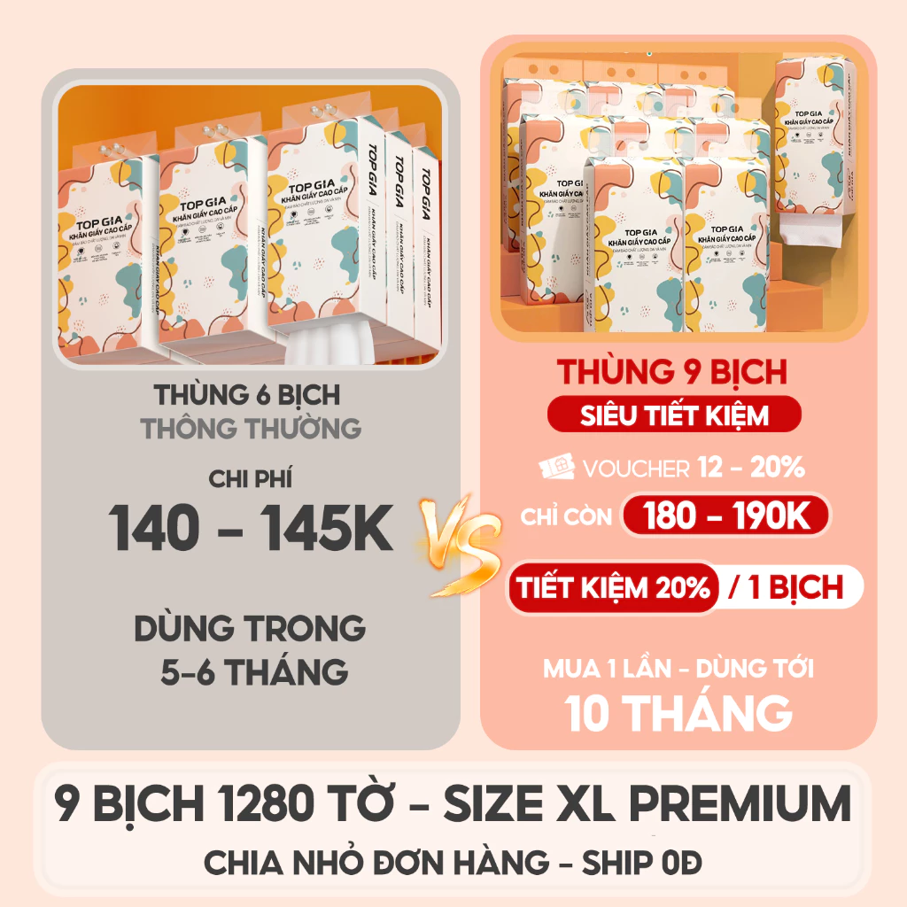 Giấy vệ sinh treo tường TopGia đa sắc đa năng từ bột giấy thiên nhiên, 1280tờ/4lớp - 2
