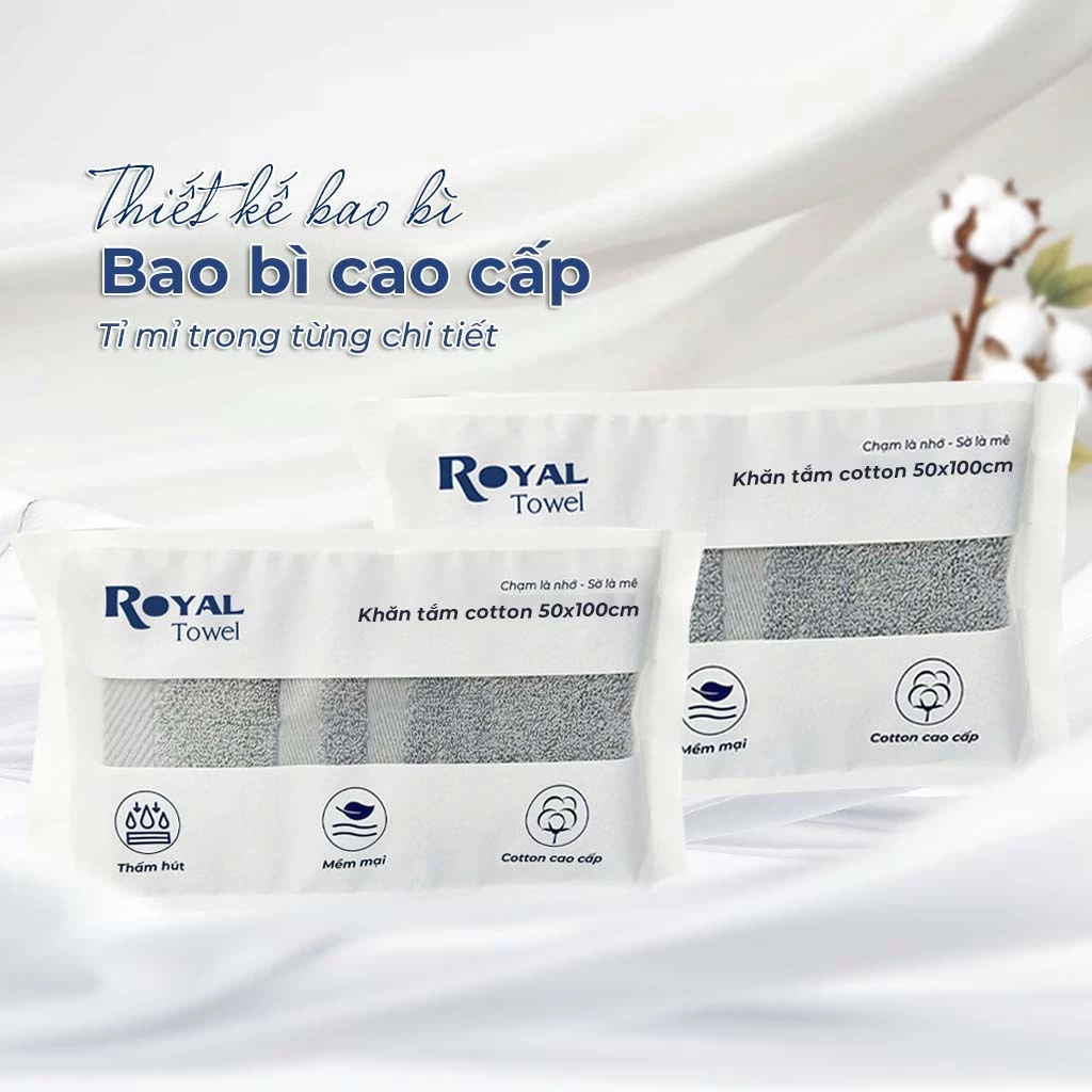 Khăn Tắm Royal Towel 50x100cm, 60x120cm 100% Cotton Mềm Mại, Thấm Hút, Kháng Khuẩn - 6