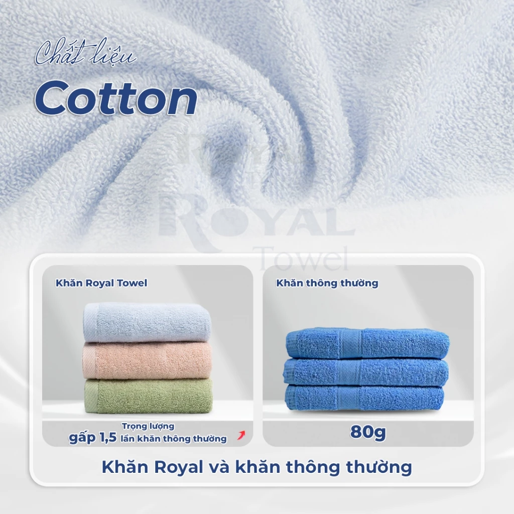 Khăn tắm 50x100cm, 60x120cm ROYAL TOWEL 100% cotton cao cấp dày thấm hút, không đổ lông, không ra màu dùng cho gia đình