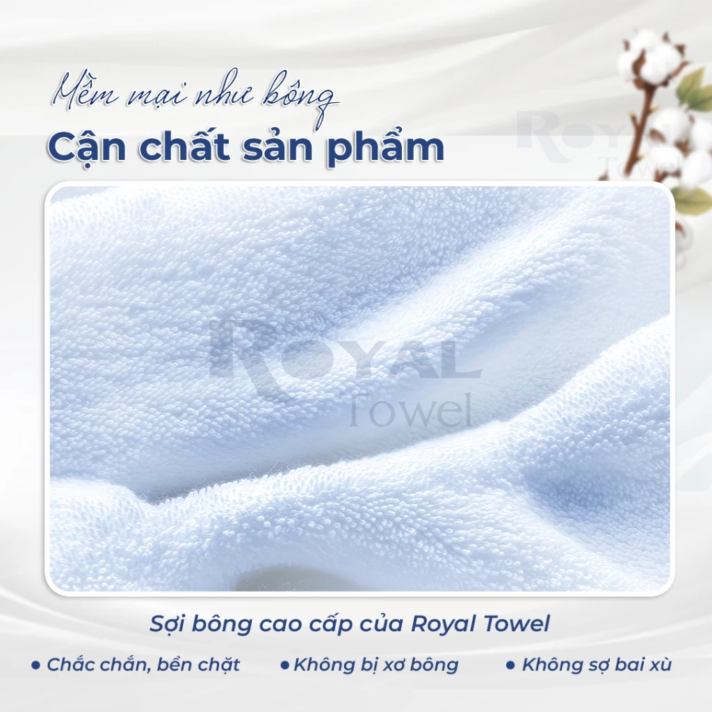 Khăn tắm 50x100cm, 60x120cm ROYAL TOWEL 100% cotton cao cấp dày thấm hút, không đổ lông, không ra màu dùng cho gia đình - 3