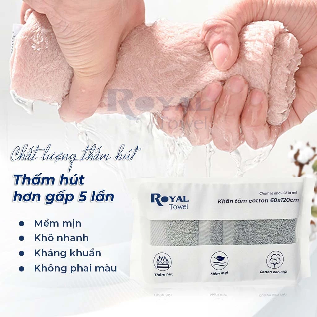 Khăn tắm 50x100cm, 60x120cm ROYAL TOWEL 100% cotton cao cấp dày thấm hút, không đổ lông, không ra màu dùng cho gia đình - 5