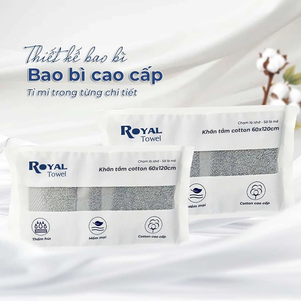 Khăn tắm 50x100cm, 60x120cm ROYAL TOWEL 100% cotton cao cấp dày thấm hút, không đổ lông, không ra màu dùng cho gia đình - 6