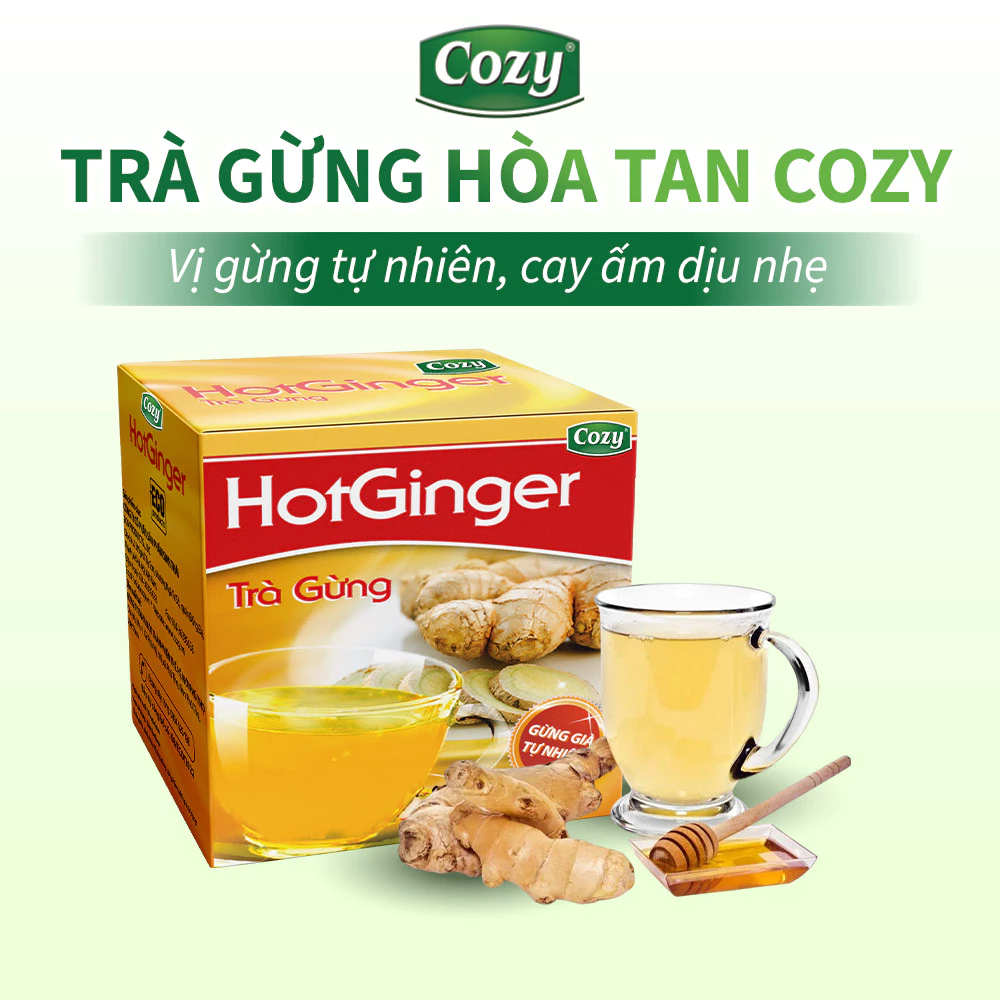 Combo Trà Gừng Hòa Tan Cozy Từ Gừng Già Tự Nhiên Vị Cay, Ngọt Dễ Uống Làm Ấm Cơ Thể (20 gói x10g)