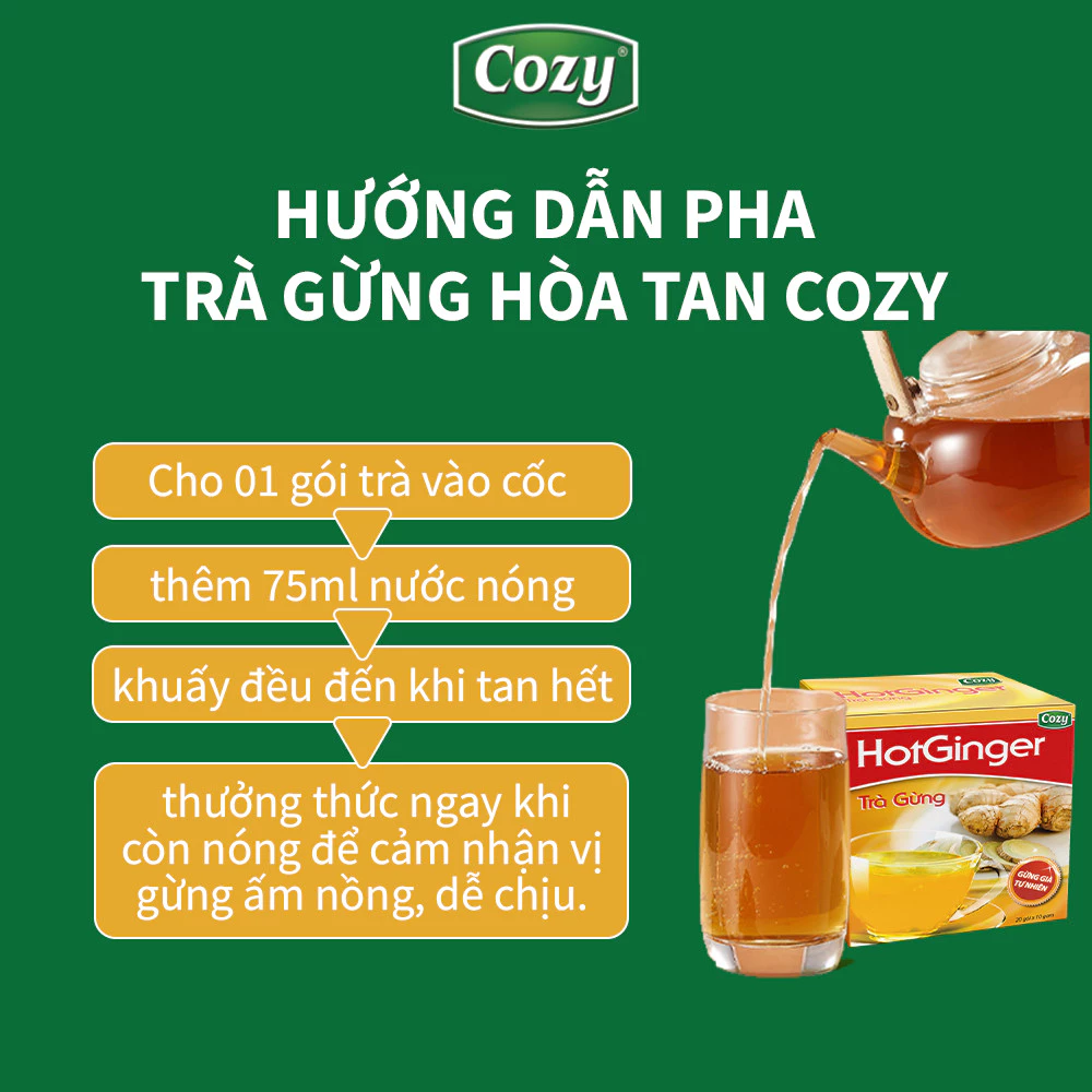 Combo Trà Gừng Hòa Tan Cozy Từ Gừng Già Tự Nhiên Vị Cay, Ngọt Dễ Uống Làm Ấm Cơ Thể (20 gói x10g) - 3