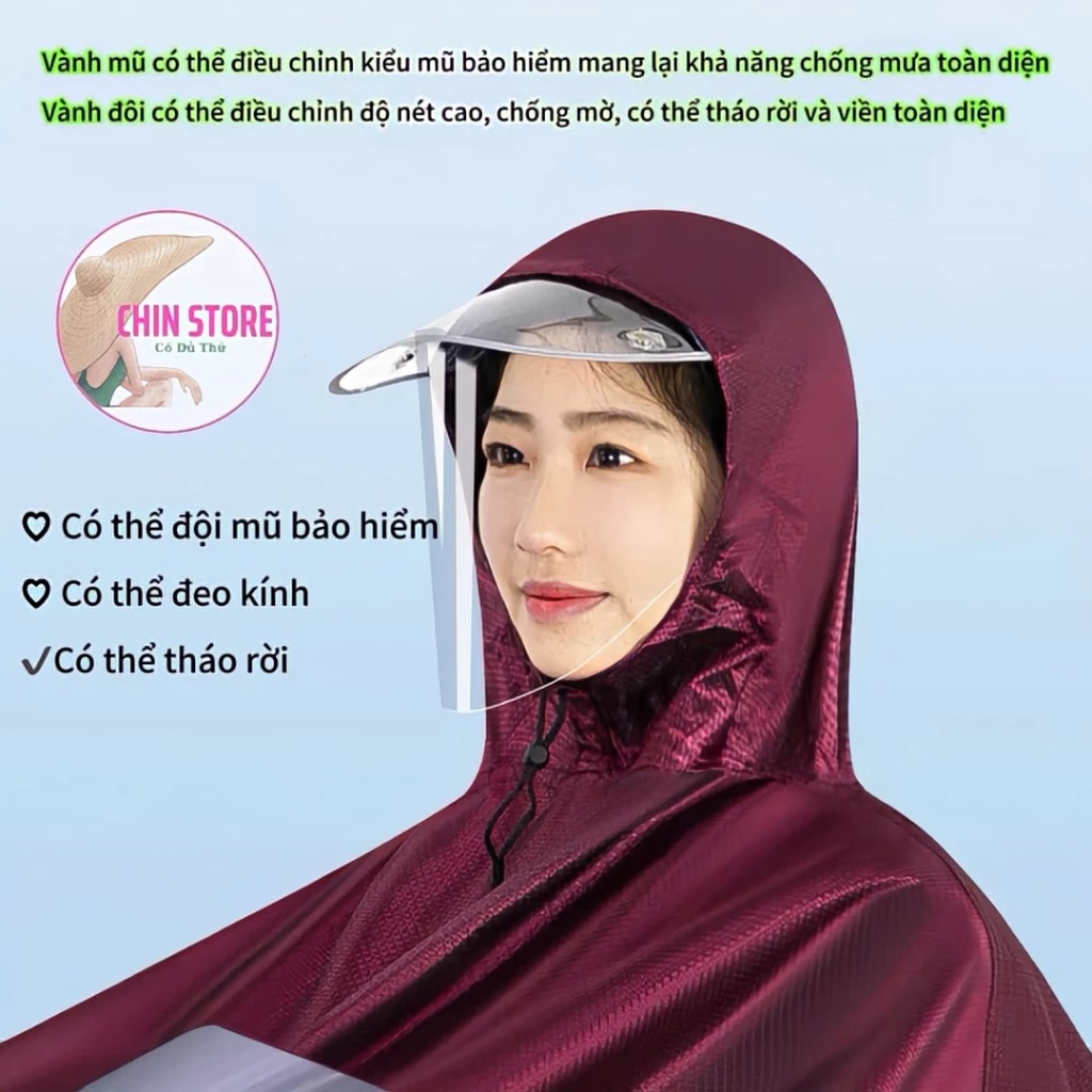 Áo mưa cánh dơi Nâng Cấp mới Siêu Bền Bỉ, áo mưa 2 đầu chống thấm toàn thân có phản quang và kính - 5