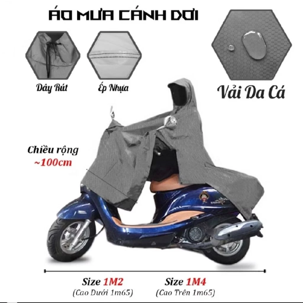 Áo Mưa Vải Dù Da Cá Xẻ Tà Cánh Dơi (Giá sỉ, Cao Cấp, Nhiều màu tùy chọn) - Hàng Xưởng Việt Nam