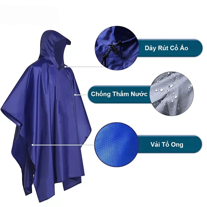Áo Mưa Vải Dù Da Cá Xẻ Tà Cánh Dơi (Giá sỉ, Cao Cấp, Nhiều màu tùy chọn) - Hàng Xưởng Việt Nam - 2