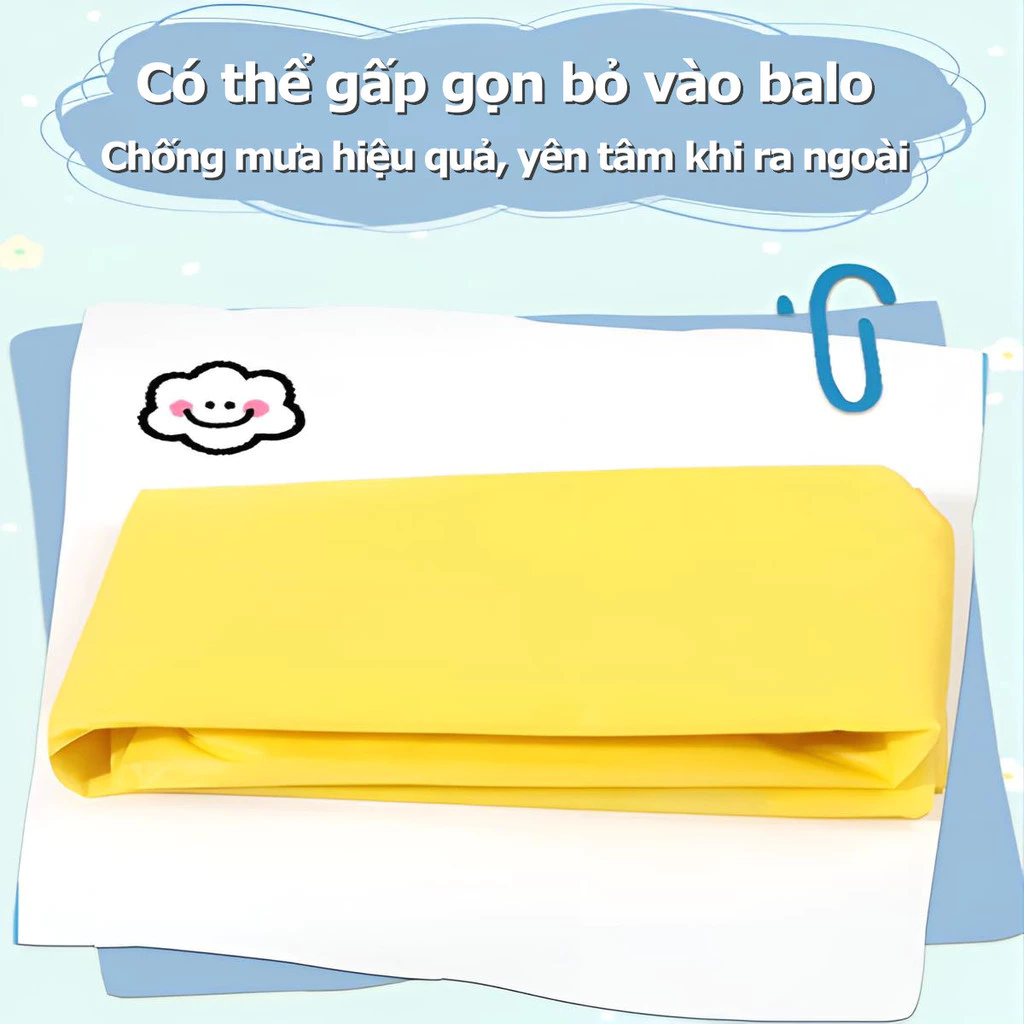 Áo mưa cho bé - Áo mưa trẻ em 4-14 tuổi cao cấp có tấm chắn, kiểu rộng đeo được ba lô, chất liệu an toàn cho bé - 3