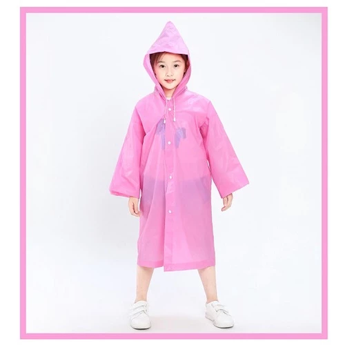 Áo Mưa Trẻ Em, Áo Mưa Trong Suốt Có Mũ Trùm Đầu Phối Nút Và Dây Rút Chống Nước Màu Trơn Cho Bé - 3