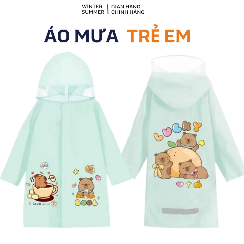 Áo mưa cho bé - Áo mưa trẻ em Winter Summer, học sinh tiểu học 3-13 tuổi cao cấp có tấm chắn, kiểu rộng