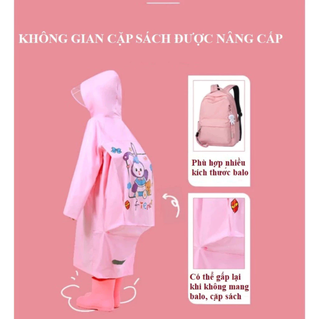 Áo mưa cho bé - Áo mưa trẻ em Winter Summer, học sinh tiểu học 3-13 tuổi cao cấp có tấm chắn, kiểu rộng - 2