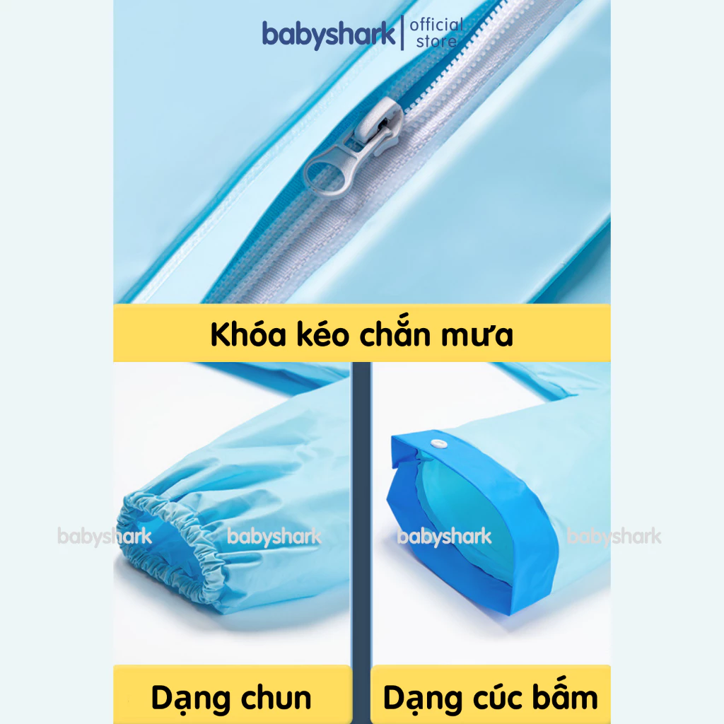 Áo mưa cho bé Babyshark cho bé trai bé gái có khóa kéo ngăn đựng cặp áo mưa trẻ em từ 2 đến 15 tuổi - 2