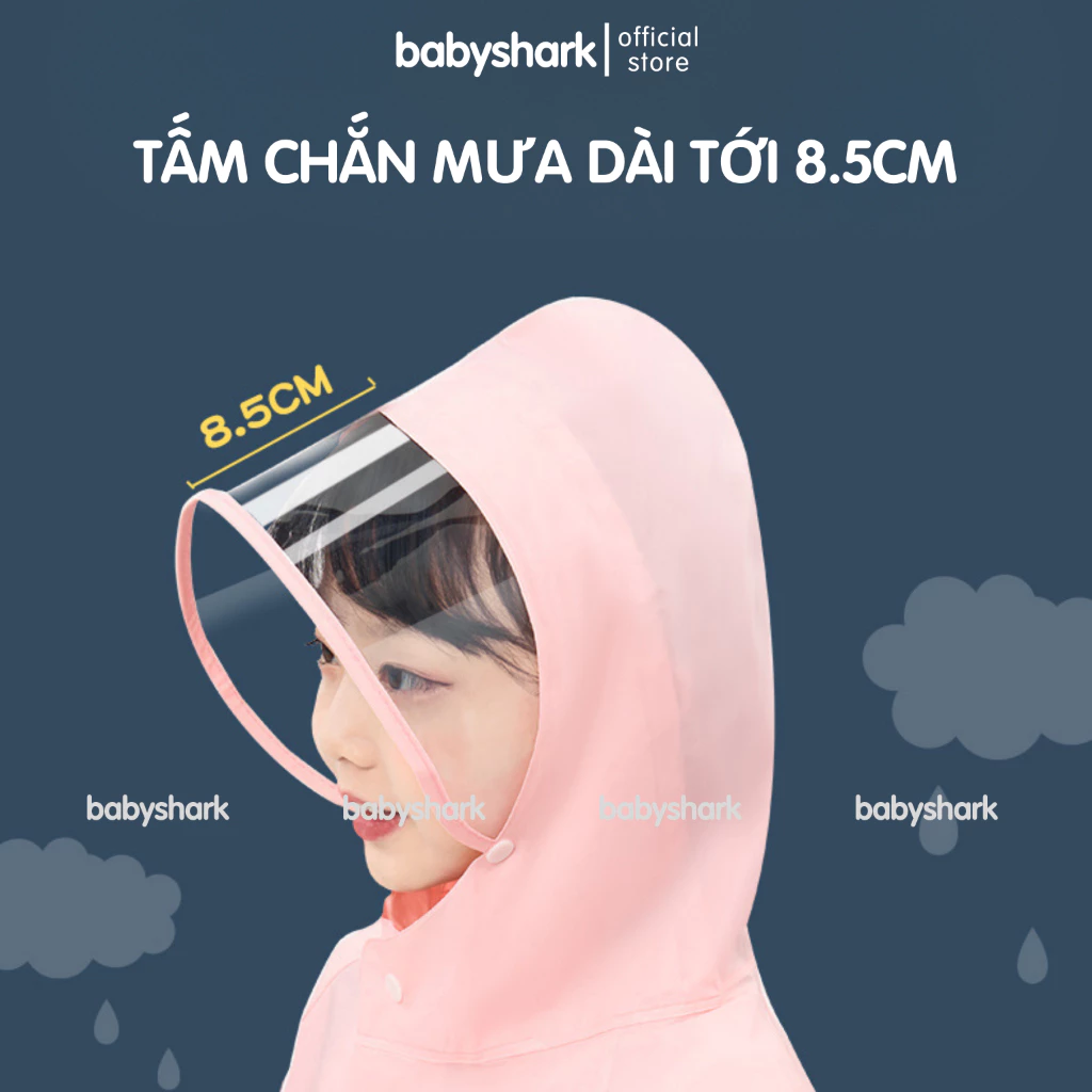 Áo mưa cho bé Babyshark cho bé trai bé gái có khóa kéo ngăn đựng cặp áo mưa trẻ em từ 2 đến 15 tuổi - 4
