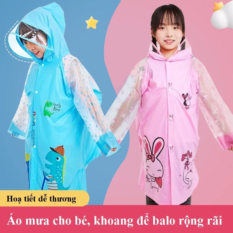 Áo mưa cho bé trai bé gái áo mưa trể em không thấm nước dày dặn đẹp xinh hình thỏ khủng long pony cute dễ thương
