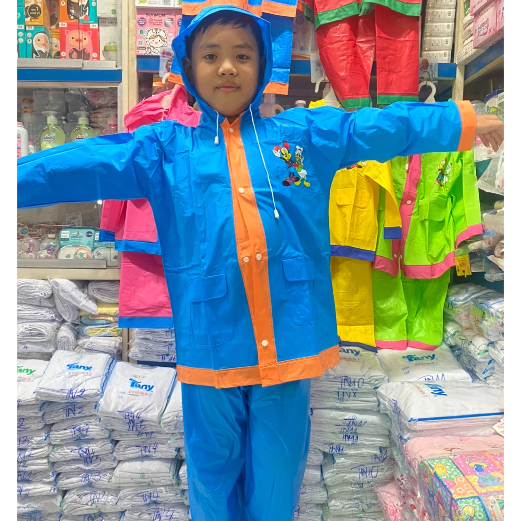 Áo mưa BỘ cho bé nhựa dày dặn, áo mưa cho bé nhựa chống thấm tốt, mặc kín, có size cho bé 1-9 tuổi - 2