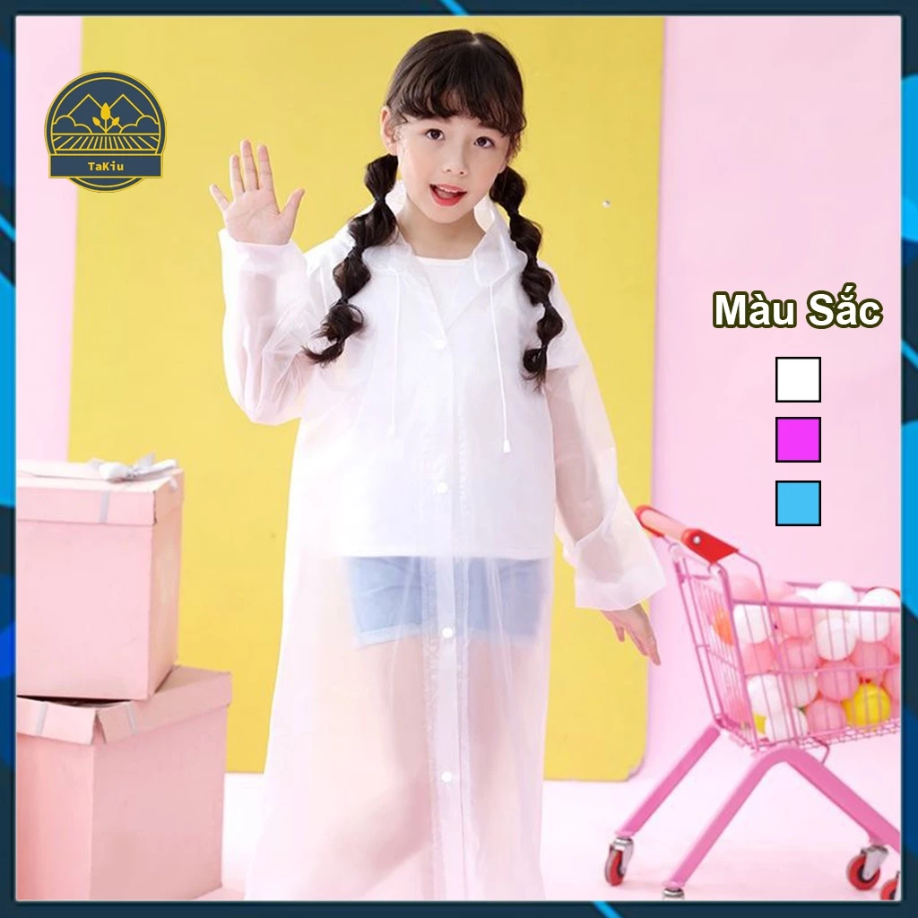 Áo Mưa Trẻ Em Măng Tô Trong Suốt EVA Phong Cách Hàn Quốc Cho Bé cao 90 - 150CM
